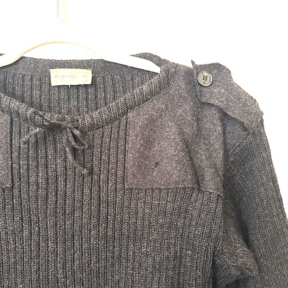 AGNES B Ribbed Wool Crewneck Sweater Dark Grey Large - Picture 4 of 4